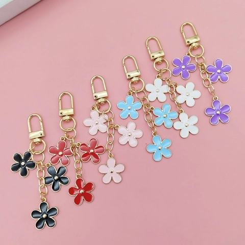 Creatieve Legering Emaille Bloem Sleutelhanger Voor Vrouwen Tas Hanger Accessoire Ins Stijl Bloemen Sleutelring Cadeau