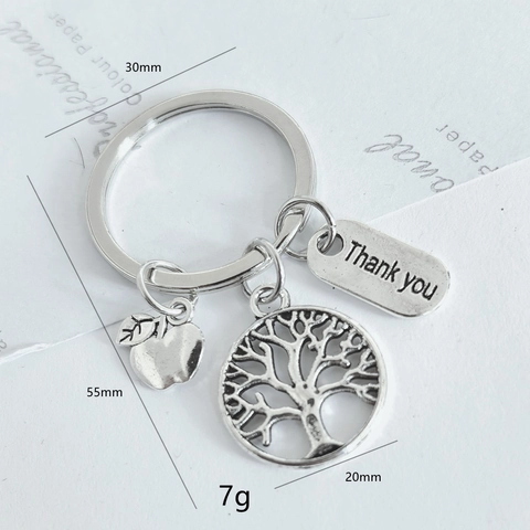 Porte-clés Arbre de Vie Pomme Avec Charme Thank You Argent Alliage de Zinc Cadeau Fête des Enseignants Appréciation