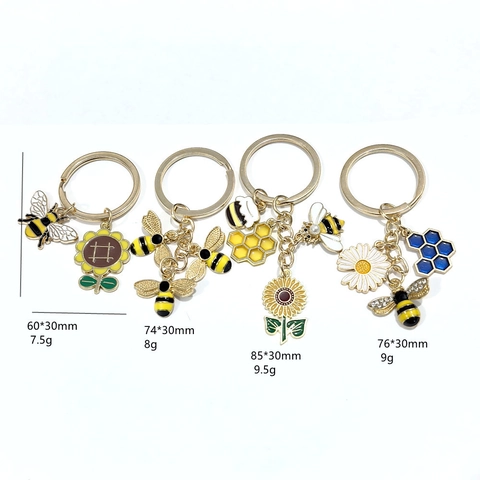 Porte-clés Pastoral en Alliage Émail Abeille Tournesol Créatif Marguerite Bijou de Sac Nid d'Abeille Pendentif Floral Porte-clés Bijoux Femme