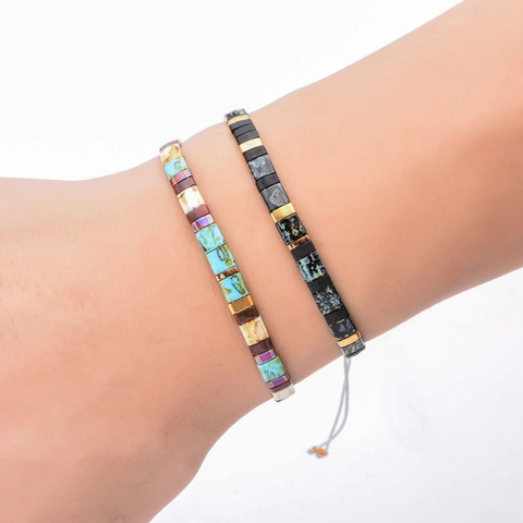 Handmade Tila Glass Bead Braided Bracelet For Women Men Bohemian Colorful Geometric Ethnic Adjustable Cord Jewelry Gift