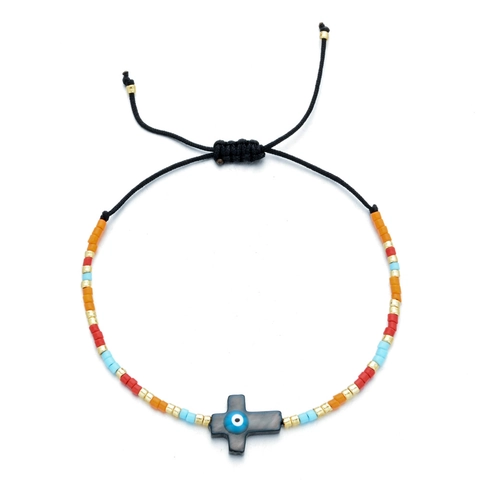 Handmade Bohemian Miyuki Seed Bead Bracelet With Shell Evil Eye Hamsa Hand Cross Charm Adjustable Cord Bracelet For Women Men
