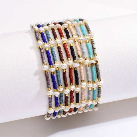 Pulsera Tejida Ajustable Bohemia Con Cuentas de Semilla Miyuki y Perla de Agua Dulce Irregular Joyería Para Mujer