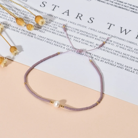 Pulsera de Cuentas de Vidrio Hecha a Mano Con Perla Artificial Central Bohemio Pulsera de Cuentas de Semilla de Cuerda Ajustable Joyería Mujer