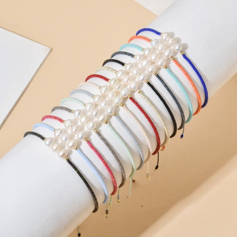 Handmade Freshwater Pearl Beaded Bracelet For Women Bohemian Adjustable Japanese Seed Beads Braid Cord Jewelry Gift