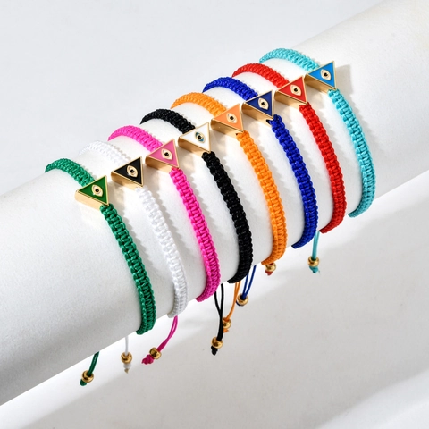Evil Eye Handmade Braided Rope Bracelet For Women Men Adjustable Alloy Enamel Triangle Charm Lucky Protection Jewelry Gift