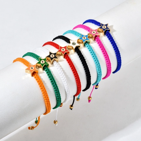 Bohemian Evil Eye Star Charm Braided Bracelet For Women Adjustable Hand Woven Colorful Enamel Alloy Star Wristband Jewelry Gift