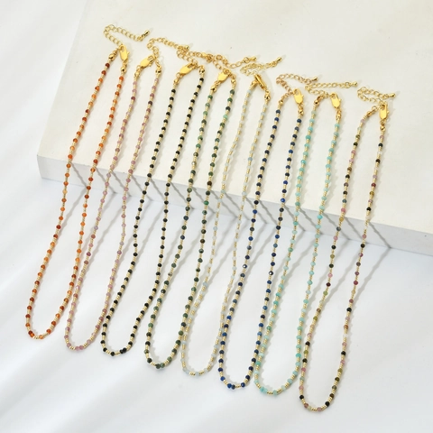 Collar de Cuentas de Piedra Natural Facetada Hecho a Mano para Mujer Pulsera Ajustable de Cuentas de Semilla Chapada en Oro Joyería Étnica Bohemia