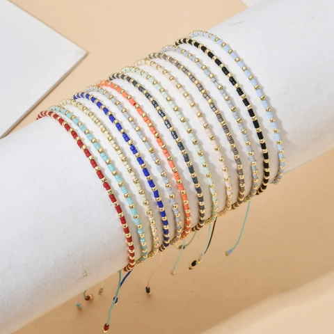 Bohemian Handmade Seed Bead Bracelet For Women Adjustable String Gold Plated Spacer Beads Simple Fashion Jewelry Accessory