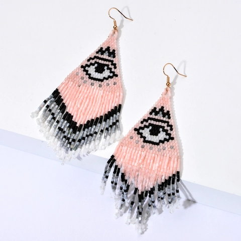 Handgemaakte Boheemse Miyuki Glasperlen Boze Oog Kwastje Oorbellen Voor Dames Vintage Etnisch Geweven Franje Drop Oorbellen Sieraden