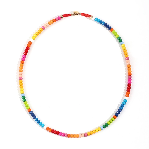 Bohemian Colorful Beaded Necklace Bracelet Set Alloy Clasp Handmade Summer Beach Jewelry For Women Girls Rainbow Accessories