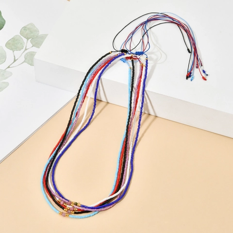 Handmade Colorful Seed Bead Necklace For Women Minimalist Glass Beads Natural Stone Focal Adjustable Choker Boho Jewelry Gift