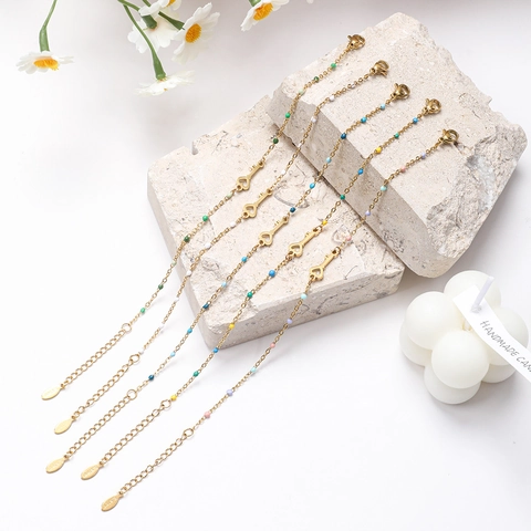 Edelstahl Herz Schlüssel Anhänger Armband Für Damen Vergoldet Bunte Emaille Perlen Verstellbare Gliederkette Mode Schmuck Geschenk