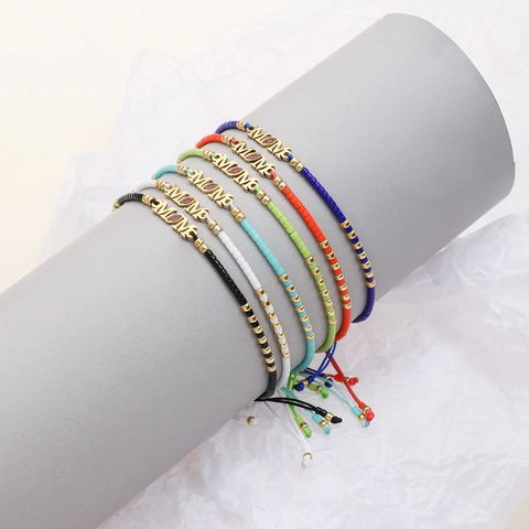 Boheems Rocailles MOM Letter Armband Met American Football Patroon Voor Vrouwen Verstelbaar Gevlochten Touw Sieraden Cadeau