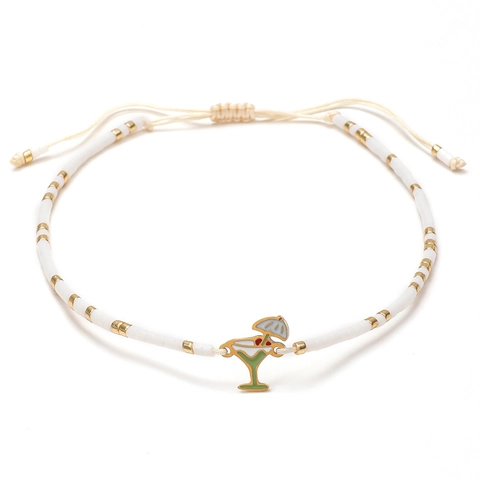 Pulsera Bohemia de Cuentas Miyuki Tejida con Colgante de Aleación de Copa de Cóctel Esmaltada Joyería Ajustable para Mujer