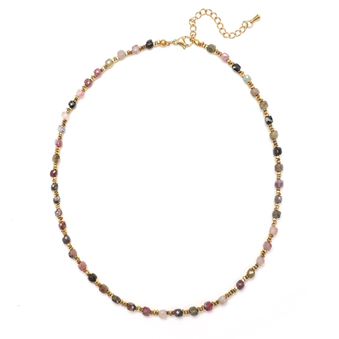 French Retro Minimalist Natural Stone Beaded Necklace For Women Bohemian Square Faceted Gemstone Clavicle Chain Jewelry