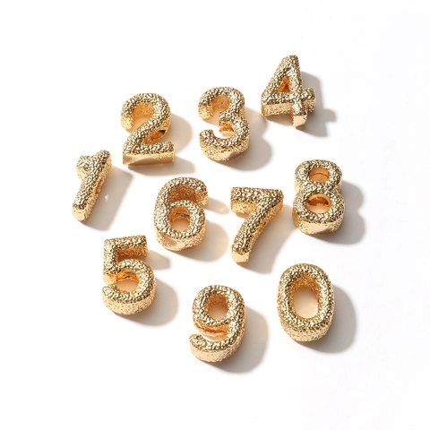 Gold Plated Copper Number Beads For Jewelry Making Hammered Texture DIY Bracelet Necklace Findings 0-9 Digit Spacers