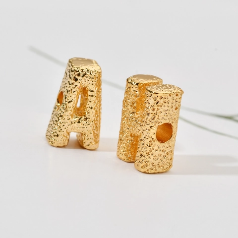 Gold Plated Copper Alphabet Beads With Hammered Texture Large Hole Letter Beads For DIY Necklace Bracelet Jewelry Making