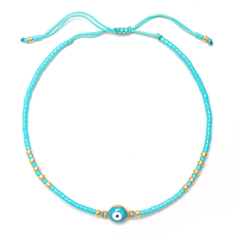 Bracelet Bohème Fait à la Main en Perles Mauvais Œil pour Femmes Perles de Verre Réglables Bijoux de Protection Cadeau