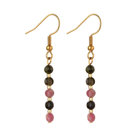 Bohemian Natural Stone Beads Drop Earrings For Women Minimalist Stainless Steel Gold Plated Vintage Beaded Dangle Earrings