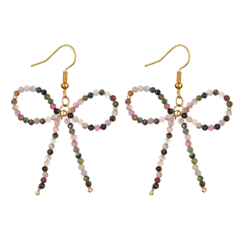 Bohemian Vintage Beaded Bowknot Drop Earrings For Women Handmade Stone Bead Dangle Earrings Fashion Jewelry Gift
