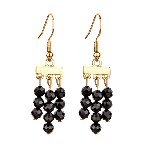 Vintage Bohemian Alloy Faceted Stone Bead Drop Hook Earrings For Women Beach Vacation Tiered Fringe Tassel Earrings Jewelry
