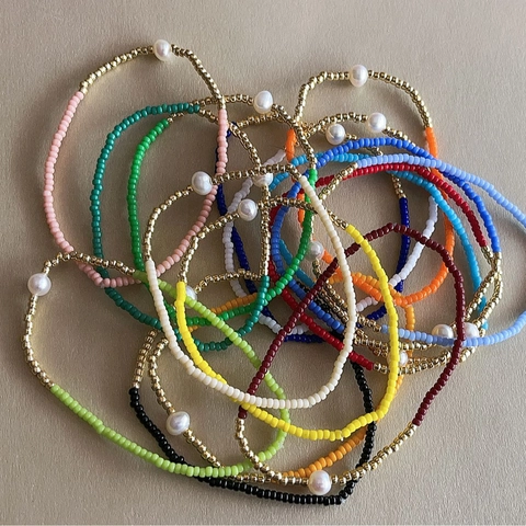 Pulsera Elástica de Cuentas de Arcilla Polimérica Colorida Bohemia Con Perla Artificial y Cuentas de Aleación Dorada Joyería Mujer