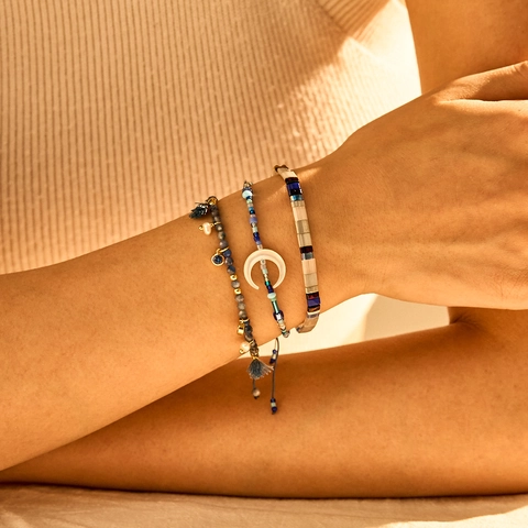 Böhmisches Stapelbares Armband Set Für Damen Blaue Künstliche Perlen Mit Quaste Künstliche Perle Mond Anhänger Verstellbarer Handgefertigter Schmuck