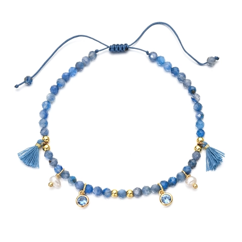 Böhmisches Stapelbares Armband Set Für Damen Blaue Künstliche Perlen Mit Quaste Künstliche Perle Mond Anhänger Verstellbarer Handgefertigter Schmuck