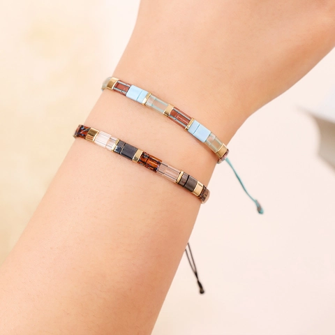 Bohemian Handmade Woven Tila Bead Bracelet Adjustable Ethnic Style Square Glass Bead Bracelet For Women Jewelry Gift