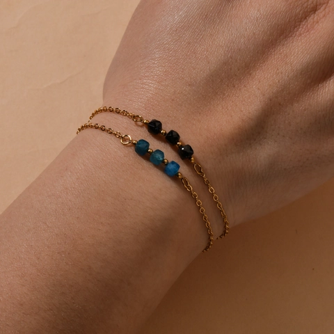Minimalist Stainless Steel Fine Chain Bracelet For Women Gold Plated Handmade Natural Stone Square Beads Adjustable Jewelry