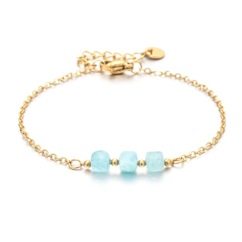 Frans Boheems Roestvrij Staal Vergulde Armband Voor Vrouwen Handgemaakt Natuursteen Vierkante Kraal Verstelbare Sieraden Cadeau