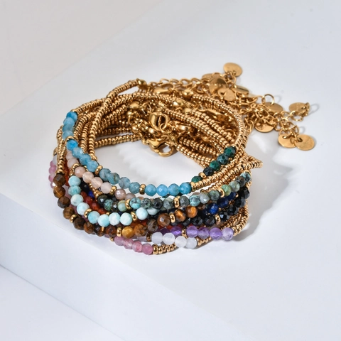 Minimalistische Roestvrijstalen Natuursteen Kralen Armband Voor Vrouwen Verguld Retro Verstelbaar Handgemaakte Sieraden Cadeau