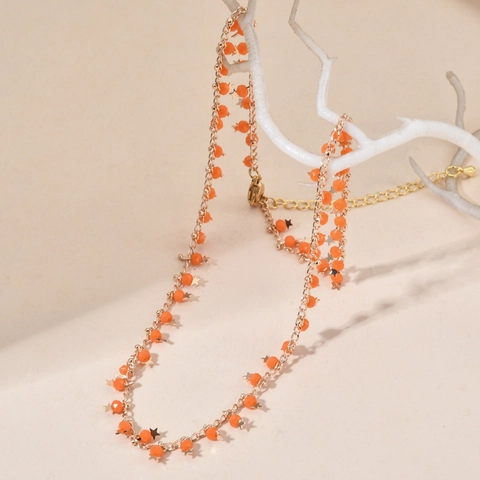 Bohemian Stainless Steel Star Pendant Necklace Bracelet For Women Colorful Beads Crystal Inlaid Vintage Layering Jewelry