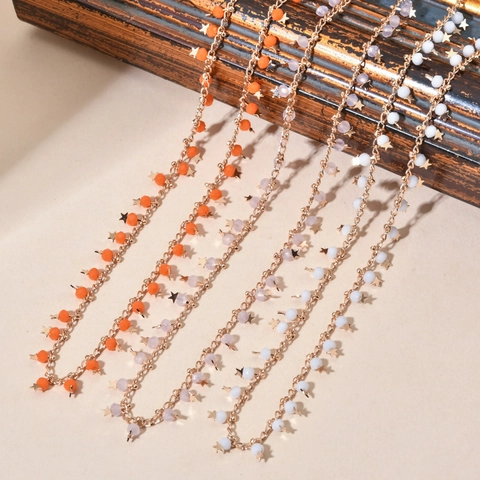 Bohemian Stainless Steel Star Pendant Necklace Bracelet For Women Colorful Beads Crystal Inlaid Vintage Layering Jewelry