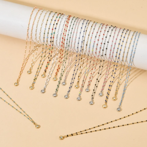 Französisch Emaille Perlen Edelstahl Halskette Für Damen Minimalistisch Schlüsselbeinkette Mit Zirkonia Runder Anhänger Schmuck Geschenk