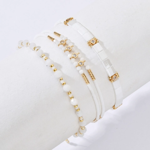 Bohemian White Tila Bead Bracelets For Women Gold Minimalist Synthetic Crystal Multi Layer Adjustable Drawstring Jewelry