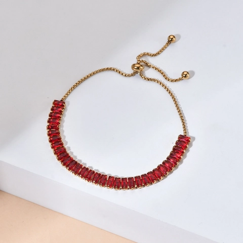 Stainless Steel Baguette Zirconia Tennis Bracelet Gold Silver Plated Adjustable Bolo Slider Bracelet For Women Jewelry