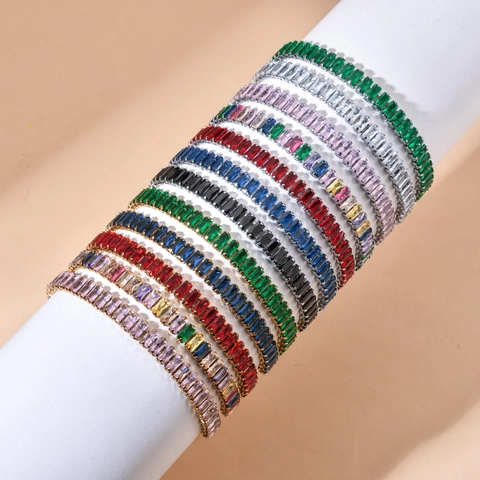 Stainless Steel Baguette Zirconia Tennis Bracelet Gold Silver Plated Adjustable Bolo Slider Bracelet For Women Jewelry