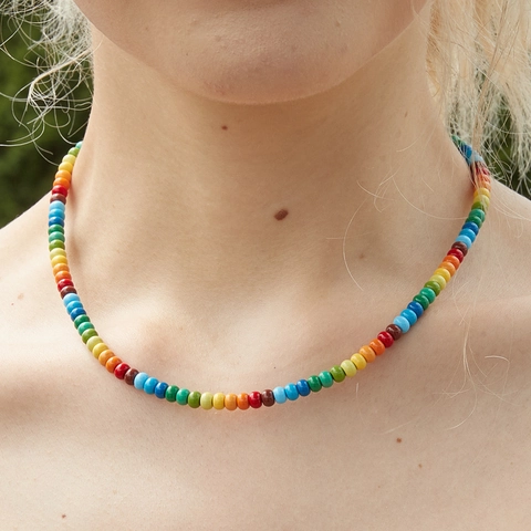 Bohemian Colorful Rainbow Beaded Necklace Mixed Alloy Acrylic Beads Choker For Women Summer Beach Vacation Holiday Jewelry