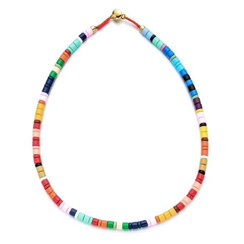 Bohemian Colorful Beaded Necklace Polymer Clay Heishi Beads Choker With Gold Alloy Clasp Rainbow Jewelry For Women Summer Gift
