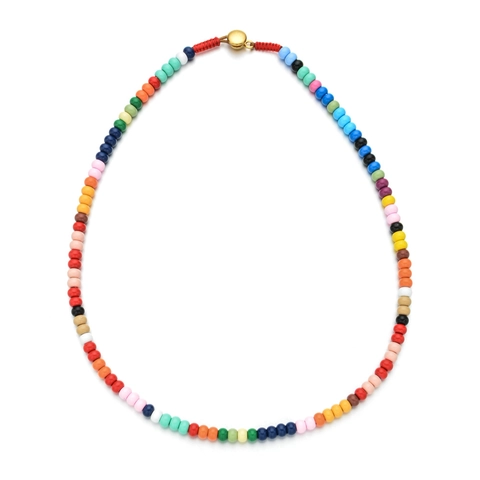 Bohemian Colorful Rainbow Beaded Necklace Mixed Alloy Acrylic Beads Choker For Women Summer Beach Vacation Holiday Jewelry