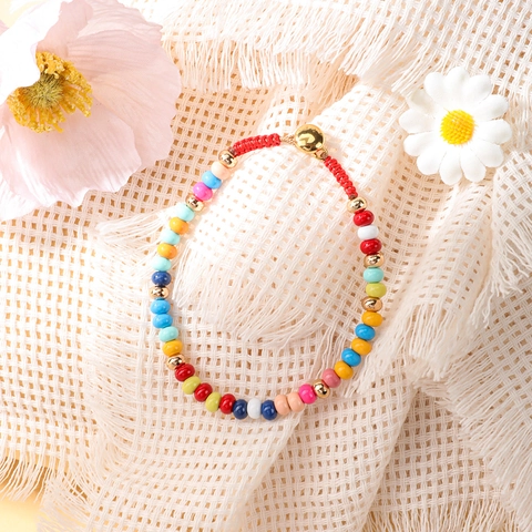 Handmade Colorful Beaded Bracelet For Women Alloy Gold Metal Spacers Red Woven Rope Niche Design Boho Chic Hand Jewelry Gift