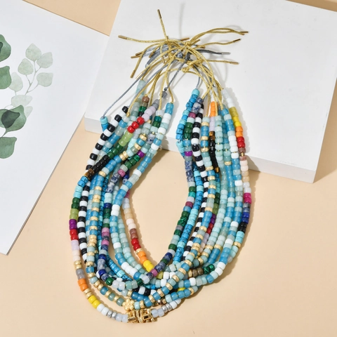 Bohemian Handmade Colorful Beaded Necklace With Adjustable Rope Chain Vintage Ethnic Sweater Chain For Women Jewelry