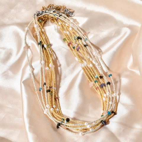Stainless Steel Beaded Necklace With Natural Crushed Stone Pearl Bohemian Gold Seed Bead Choker For Women Jewelry