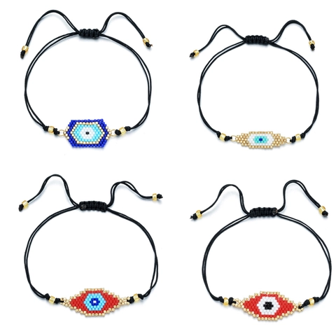 Handmade Woven Miyuki Bead Bracelet For Women Stainless Steel Chain Evil Eye Hamsa Hand Adjustable Bohemian Jewelry