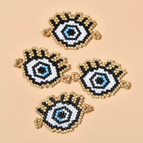 Bohemian MIYUKI Glass Beads Evil Eye Connector Charm For DIY Jewelry Making Hand-woven Heart Shape Turkish Eye Accessory