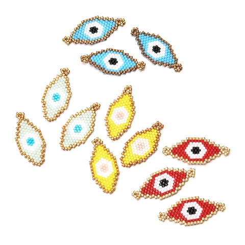 Handmade Woven Evil Eye Glass Seed Beads DIY Connector Charms For Jewelry Making Bracelet Necklace Accessories