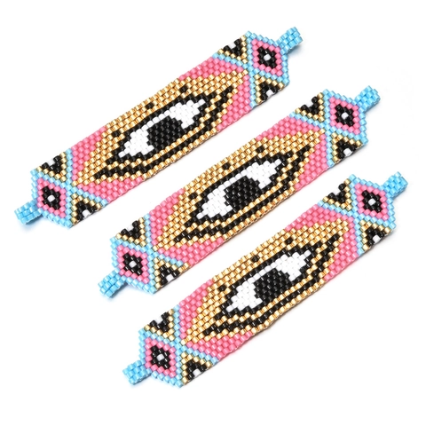 Handwoven Glass Seed Bead Jewelry Components Bohemian Geometric Evil Eye Floral Pattern Handmade DIY Craft Patch Accessories