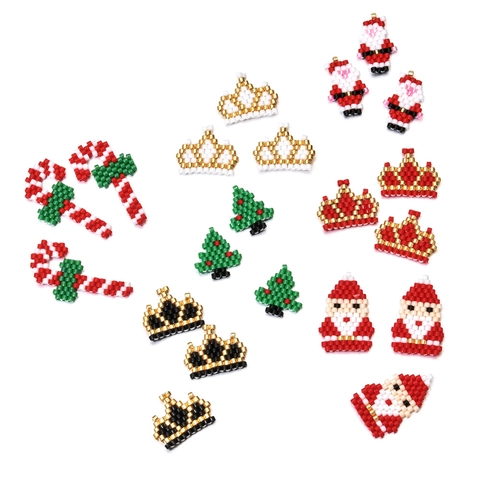 Handmade Glass Bead Christmas Charms DIY Jewelry Making Accessories Santa Claus Christmas Tree Candy Cane Crown Pendants