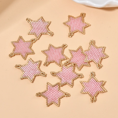 Ciondolo a Stella Esagonale in Perle di Vetro Miyuki Fatto a Mano Per Creazione Gioielli DIY Rosa Oro Accessorio per Collane